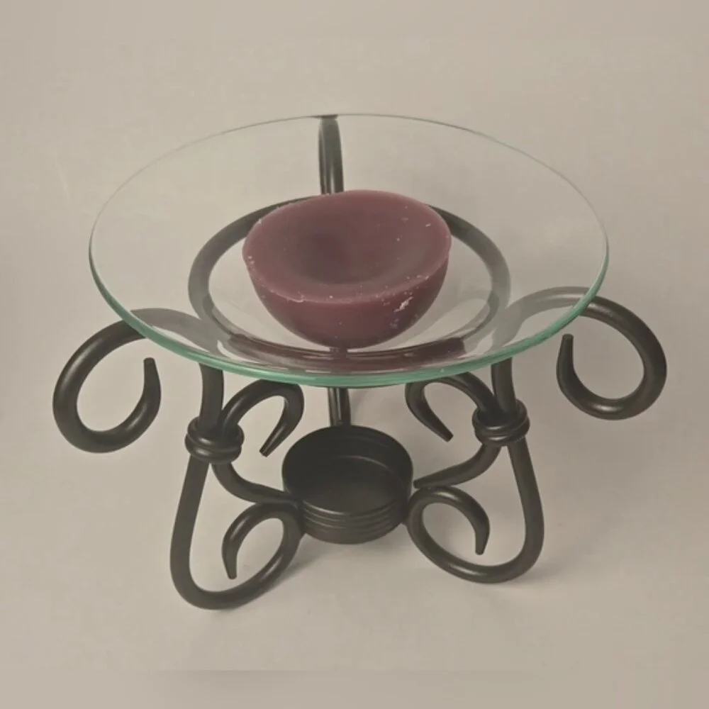 Partylite Wax Melt Burner Oil Warmer Glass Dish Wrought Iron - Picture 5 of 9